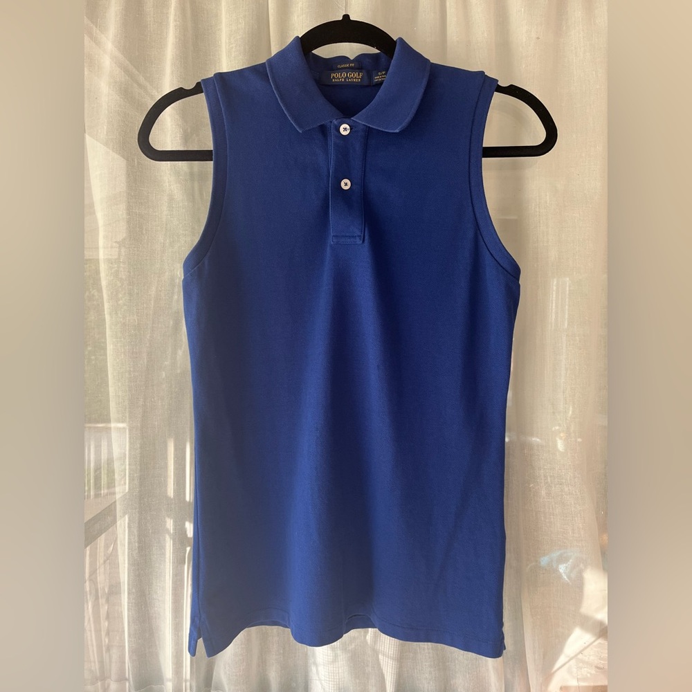 Polo Ralph Lauren Sm Blue Cotton Sleeveless Golf Shirt Sporty Preppy